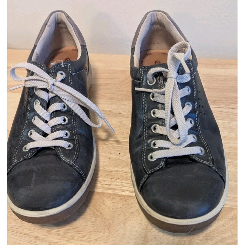 ECCO Women's 10 Sneakers‎ Walking Shoes Navy Blue Leather Lace Casual Comfort 41